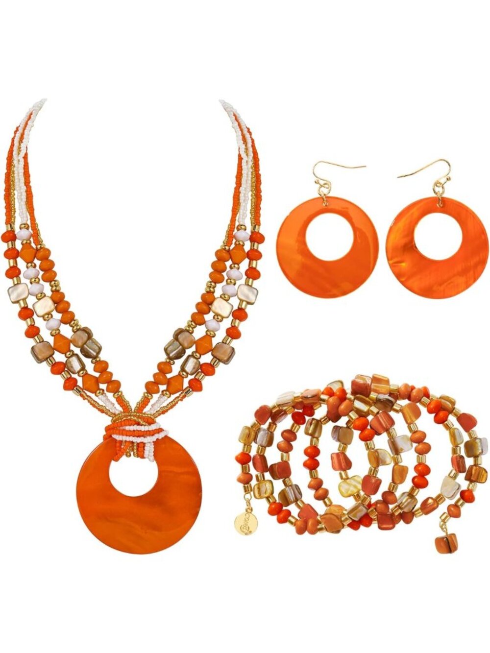 Boho Chunky Beaded Jewelry Set for Women - 4 Pcs Colorful Shell Necklace & More